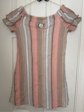 Striped Off-Shoulder Mini Dress in Pink & Neutral